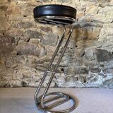 Pair of vintage 80s metal and faux leather bar stools