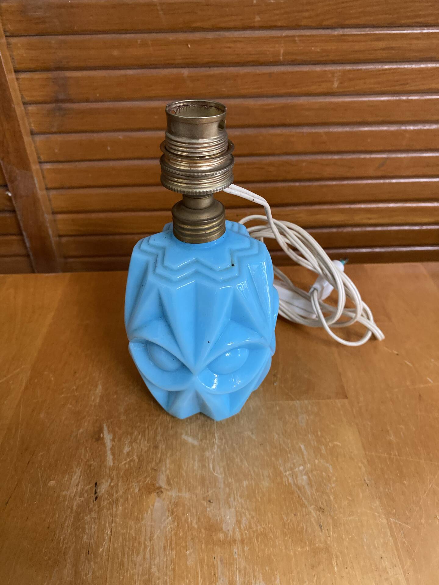 Foot of an old fair lamp chatard moulded blue glass vintage #e495