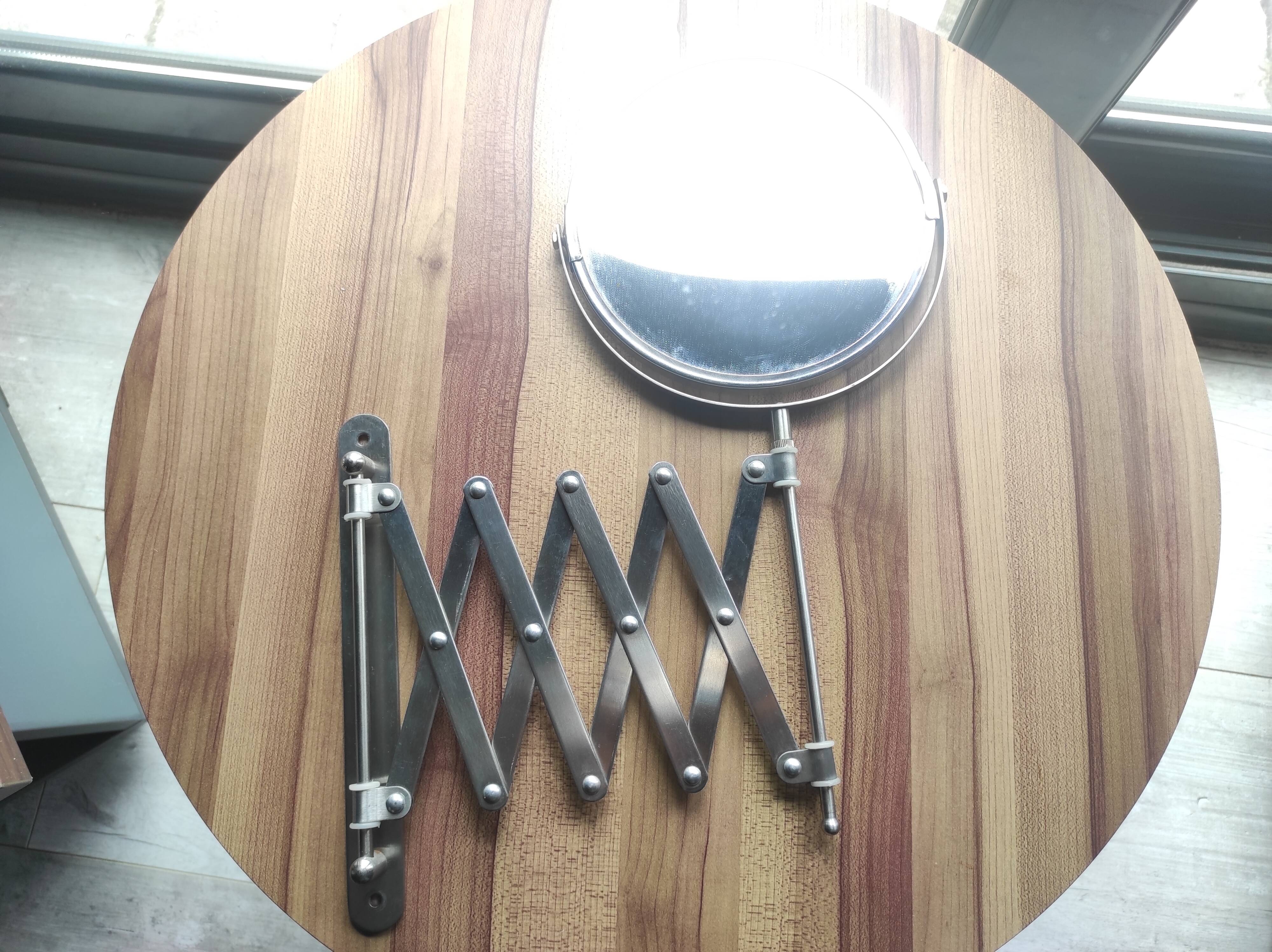 Chrome bathroom mirror, magnifying and extendable accordion, vintage