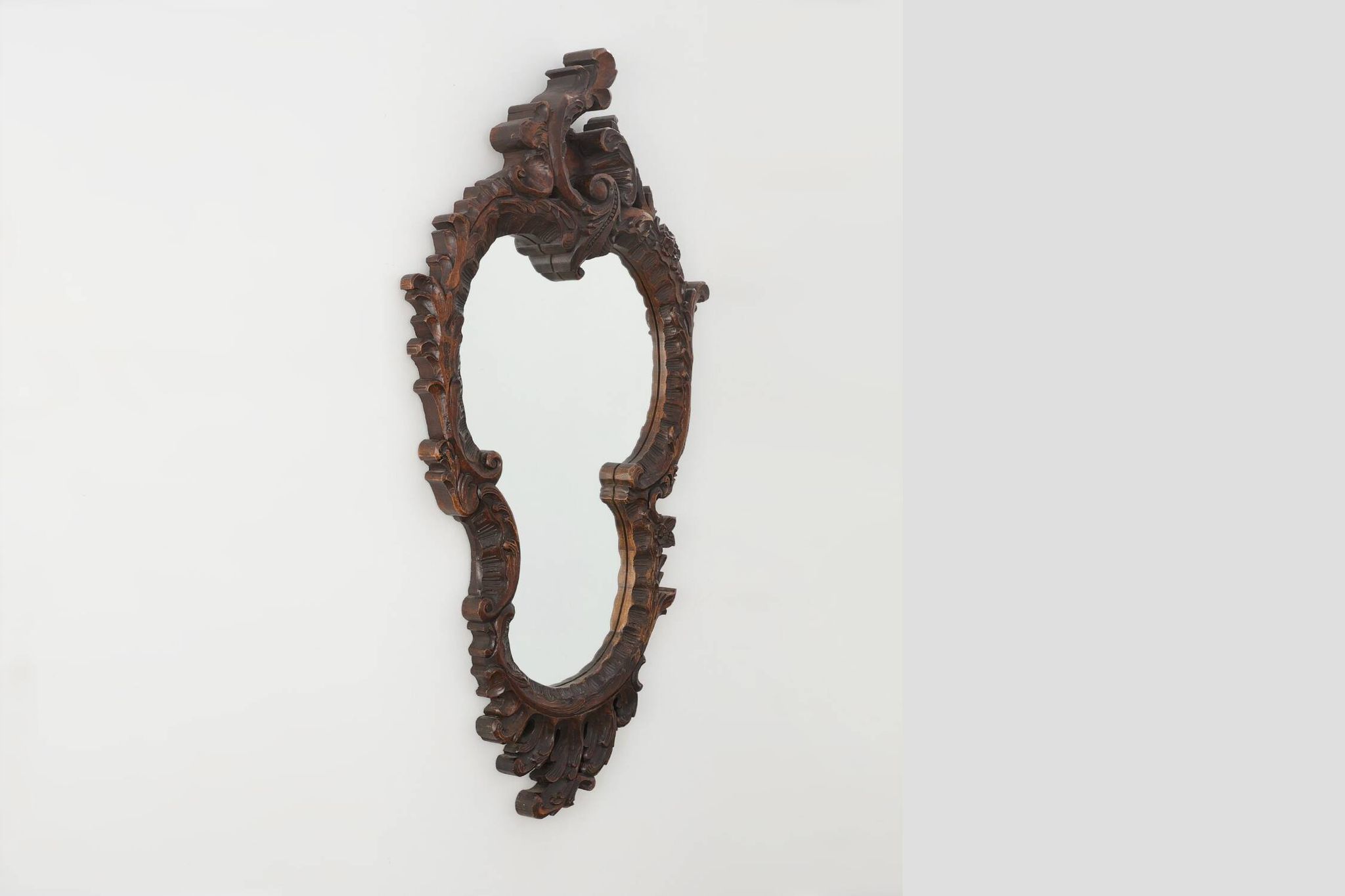 Rococo Style Carved Wooden Mirror with Cartouche-Shaped Glass, Italy