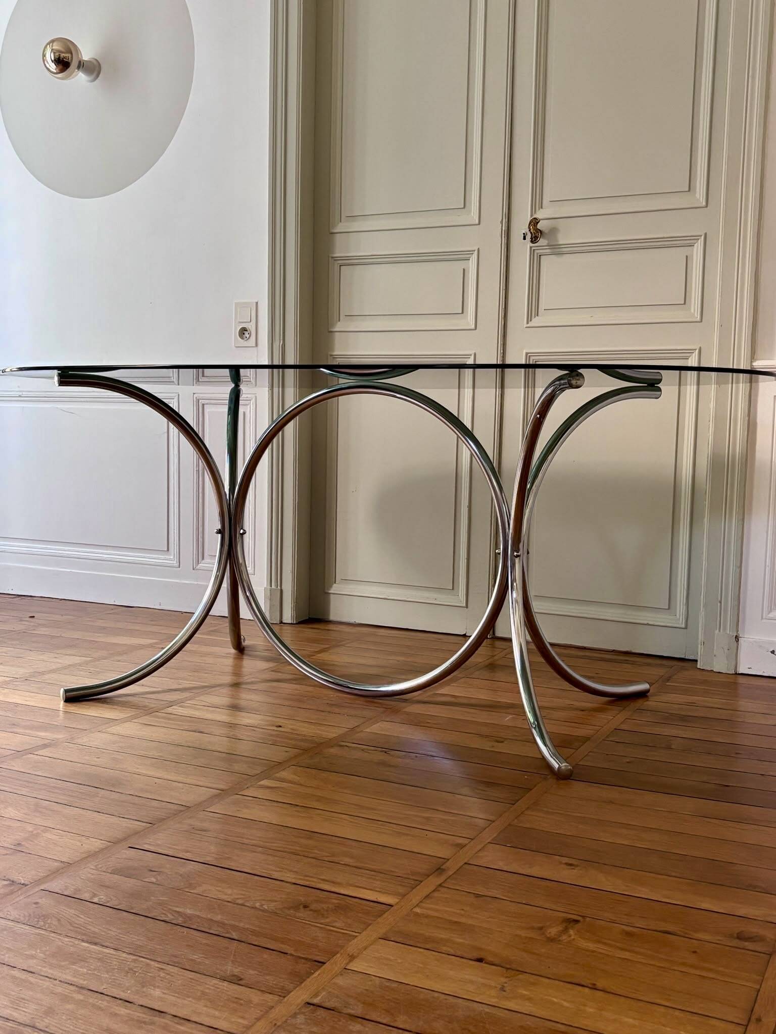 Table verre fumé /chrome vintage 70'