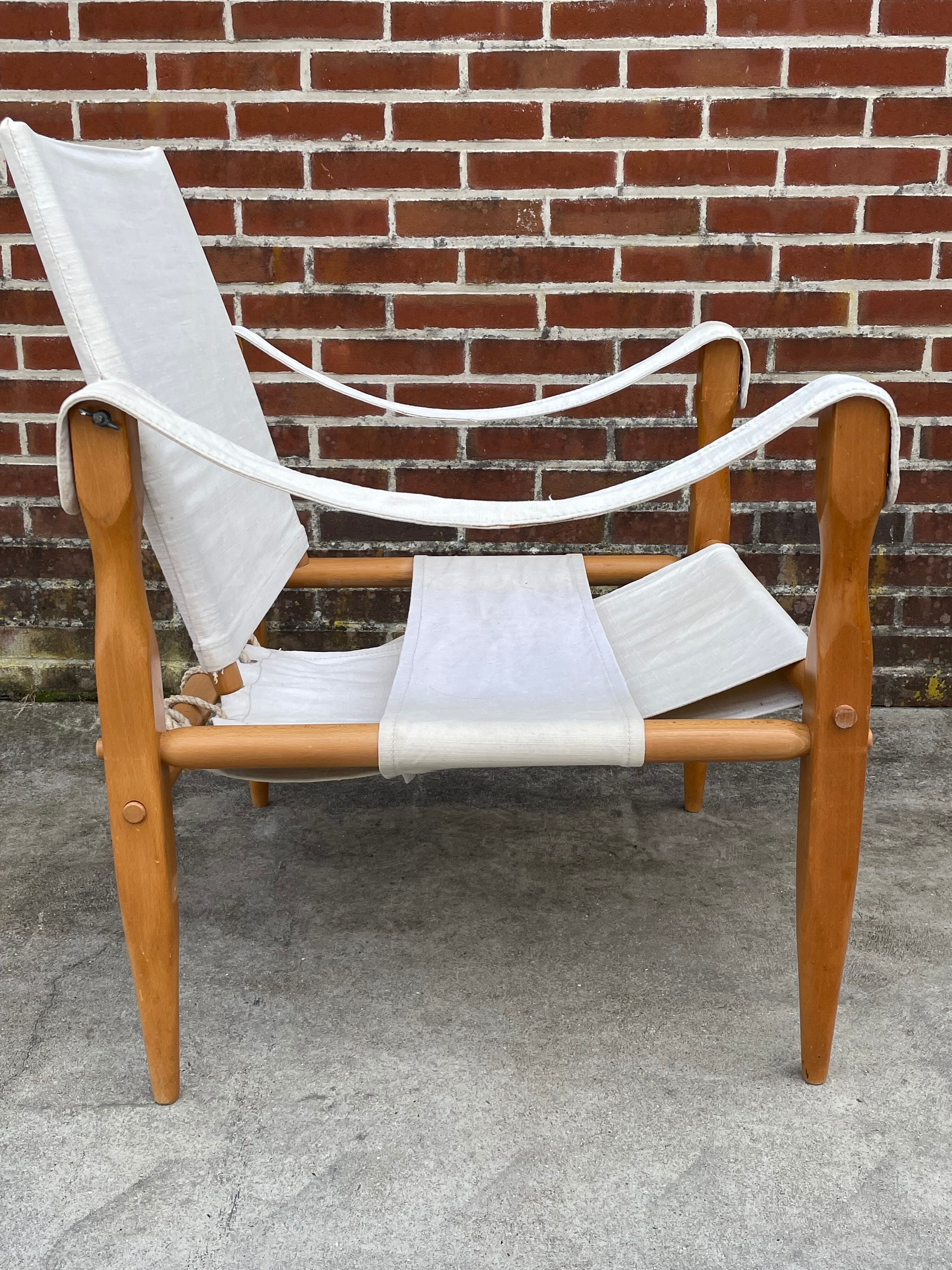 Vintage safari chair 1960s Denmark with canvas minimalist design