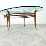 Vintage golden metal and oval glass coffee table, 1970s