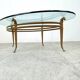 Vintage golden metal and oval glass coffee table, 1970s
