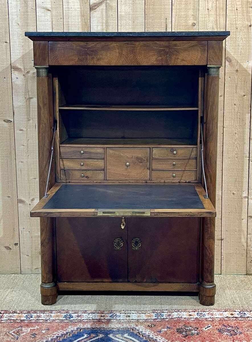 Empire period secretary in walnut, oak and black marble top