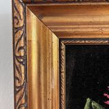 Set vintage original velvet flower oil painting, pair of flower still life art