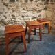 Set of 3 vintage French wooden stools from the 1950s.