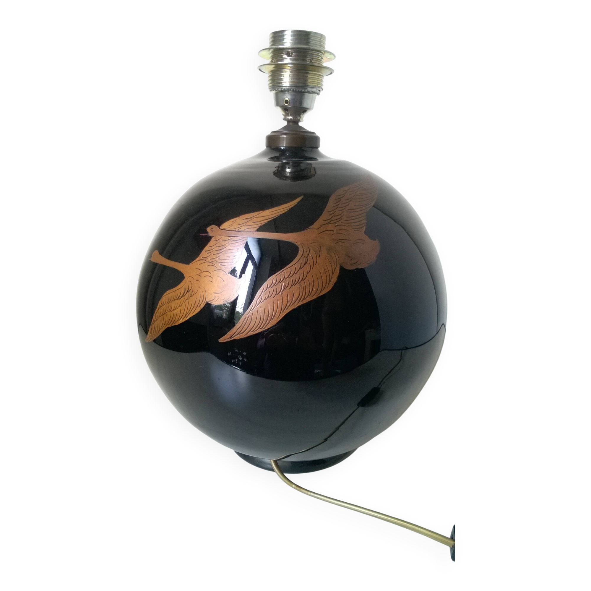 Hand painted opaline glass ball lamp base c.1930/40 Jaque Adnet style