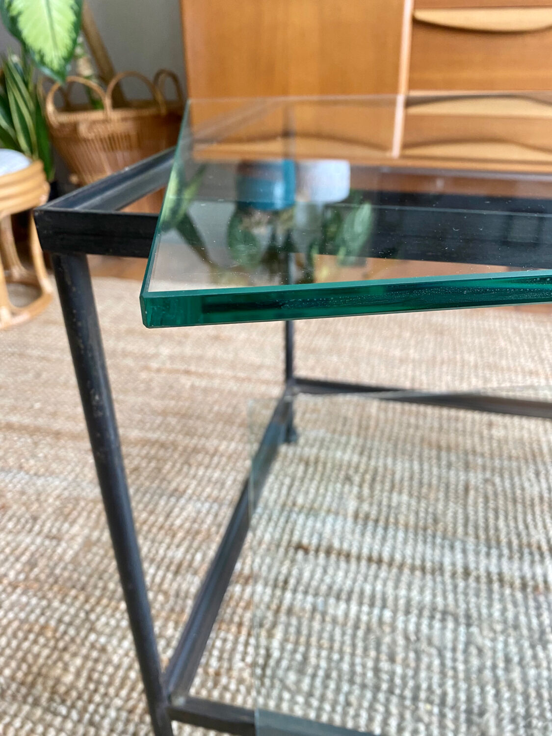 Glass and wrought iron coffee table design