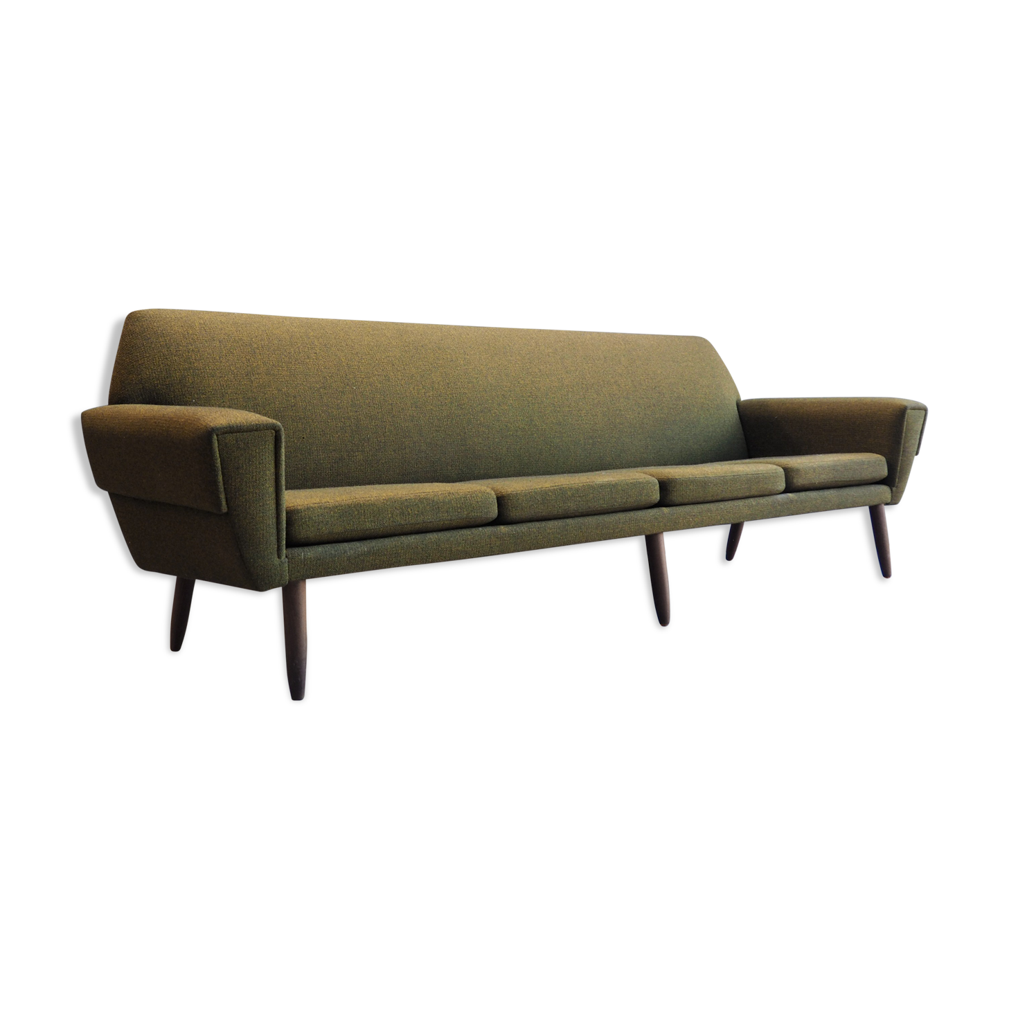 Danish 4 seater sofa in green woolen fabric 60s