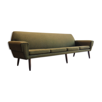 Danish 4 seater sofa in green woolen fabric 60s
