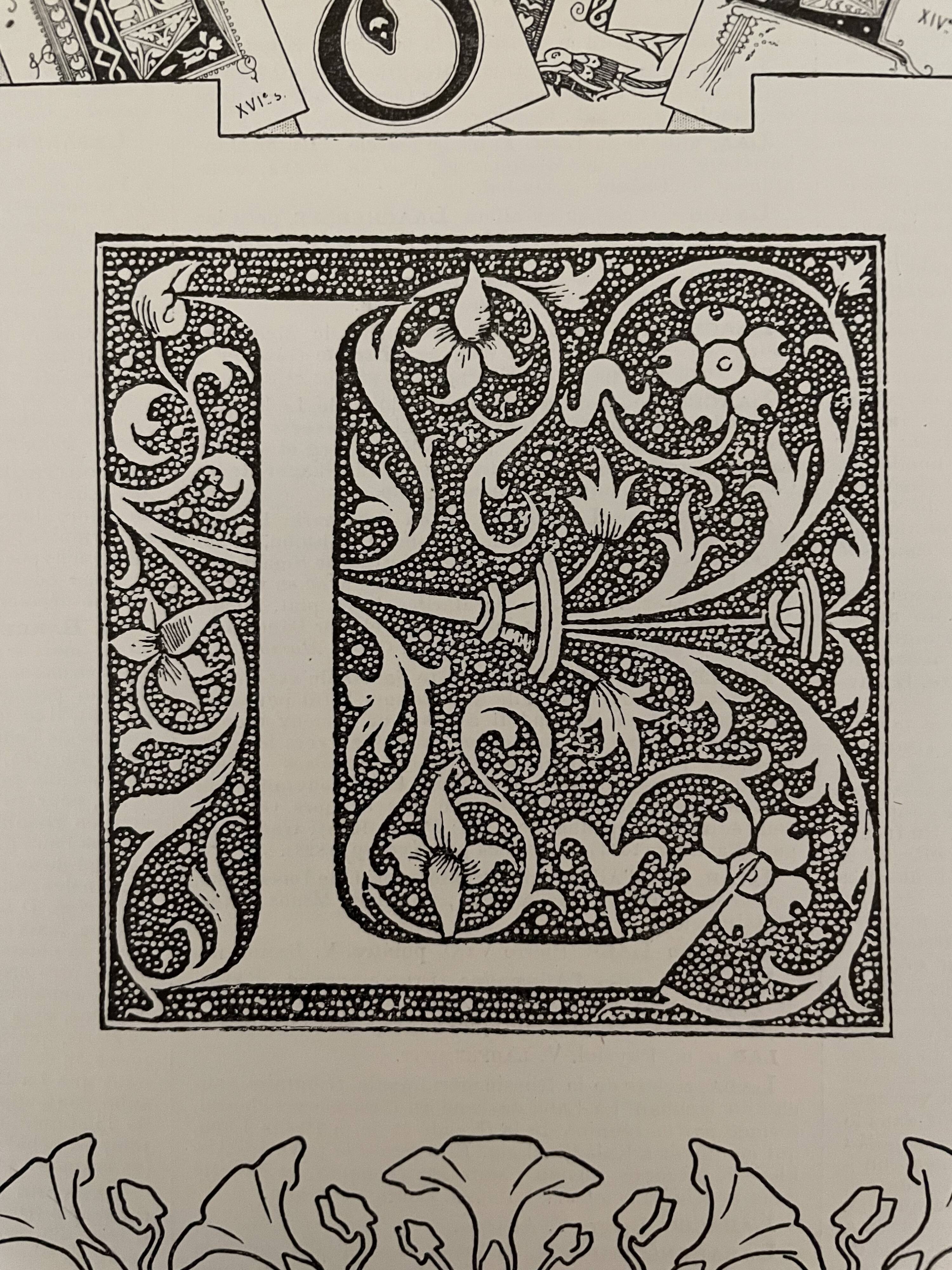 Lithograph engraving alphabet letter L of 1897