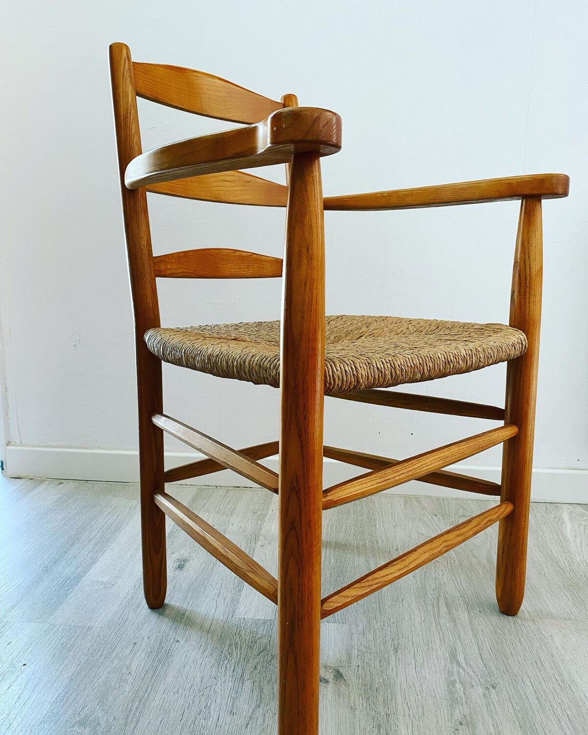 Wooden and straw armchair