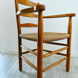 Wood and straw armchair