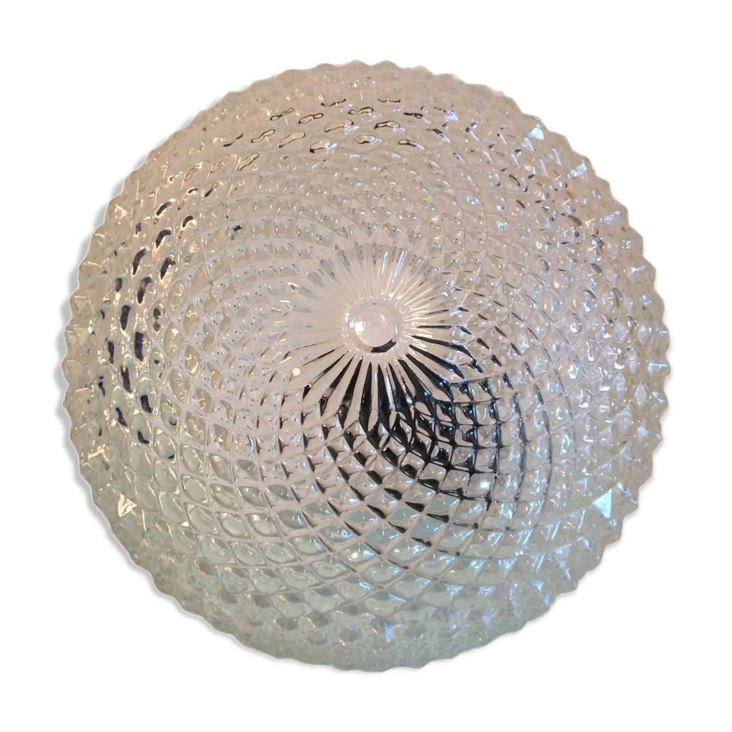 Round glass ceiling lamp diamond tips / vintage 60s-70s