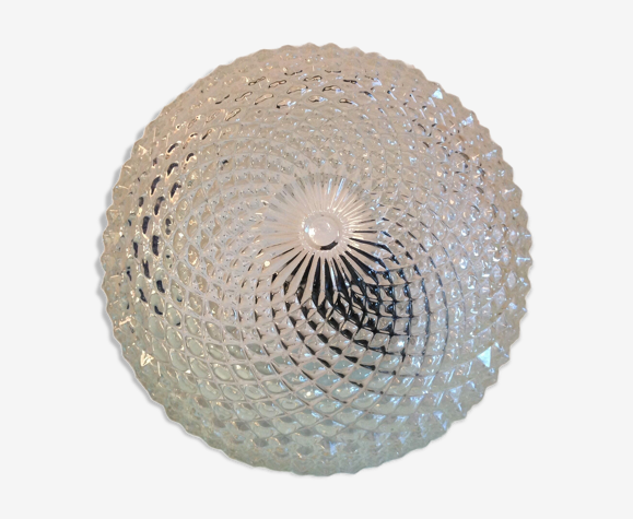Plafonnier rond en verre pointes diamant vintage années 60-70