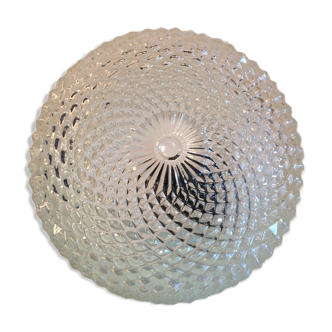 Round glass ceiling lamp diamond tips / vintage 60s-70s