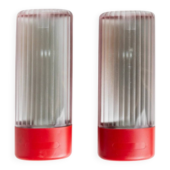 Set of 2 Vintage Wall Lamps Cometa 430 by Disano Italy, 1980s, Red Plastic with Translucent Diffuser Original Packaging