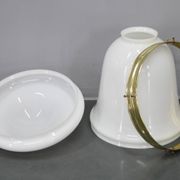Pair of 1930s Peter Behrens Luzette pendants in opaline glass and brass