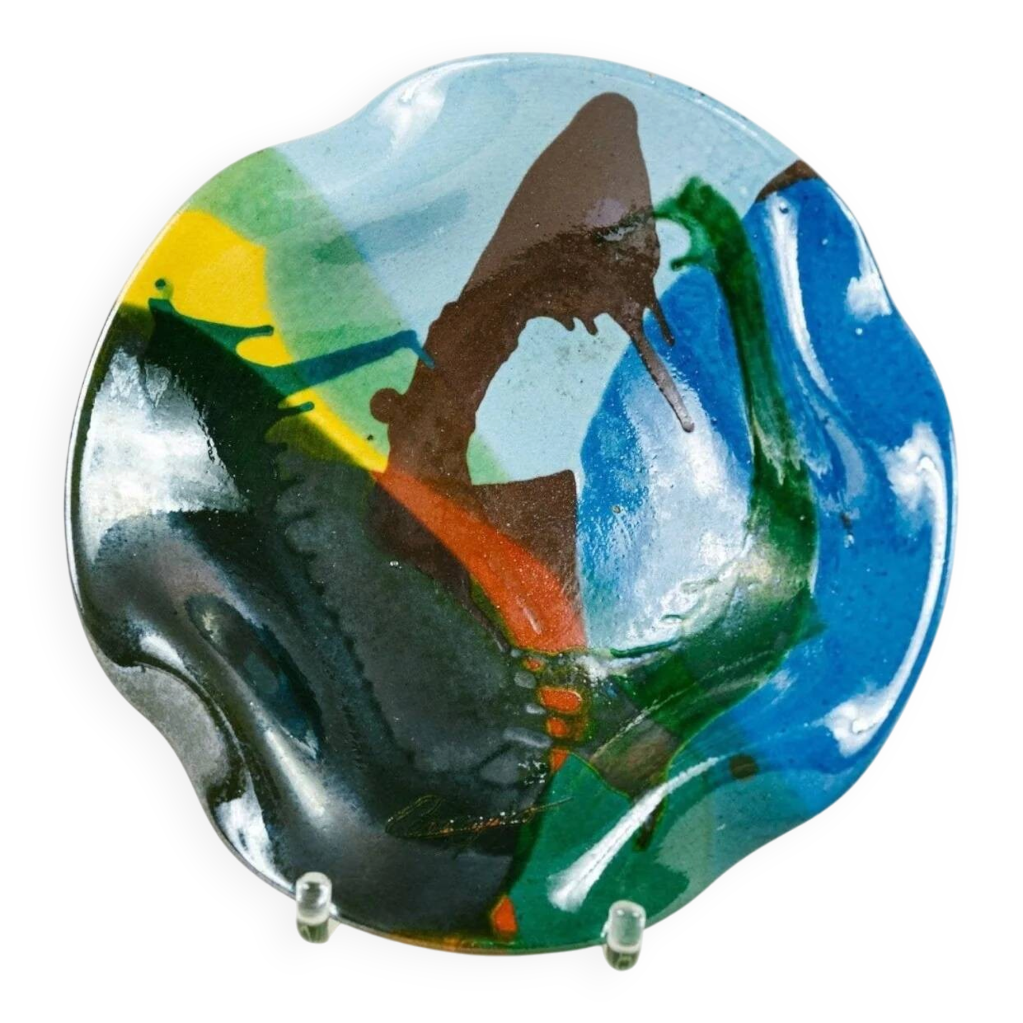 Large signed ceramic bowl, Spanish design from the 60s and 70s, mid-century, fruit bowl.