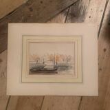 Jean Jacques GRUNENWALD (1911 - 1982) - Watercolor - Barge in Town