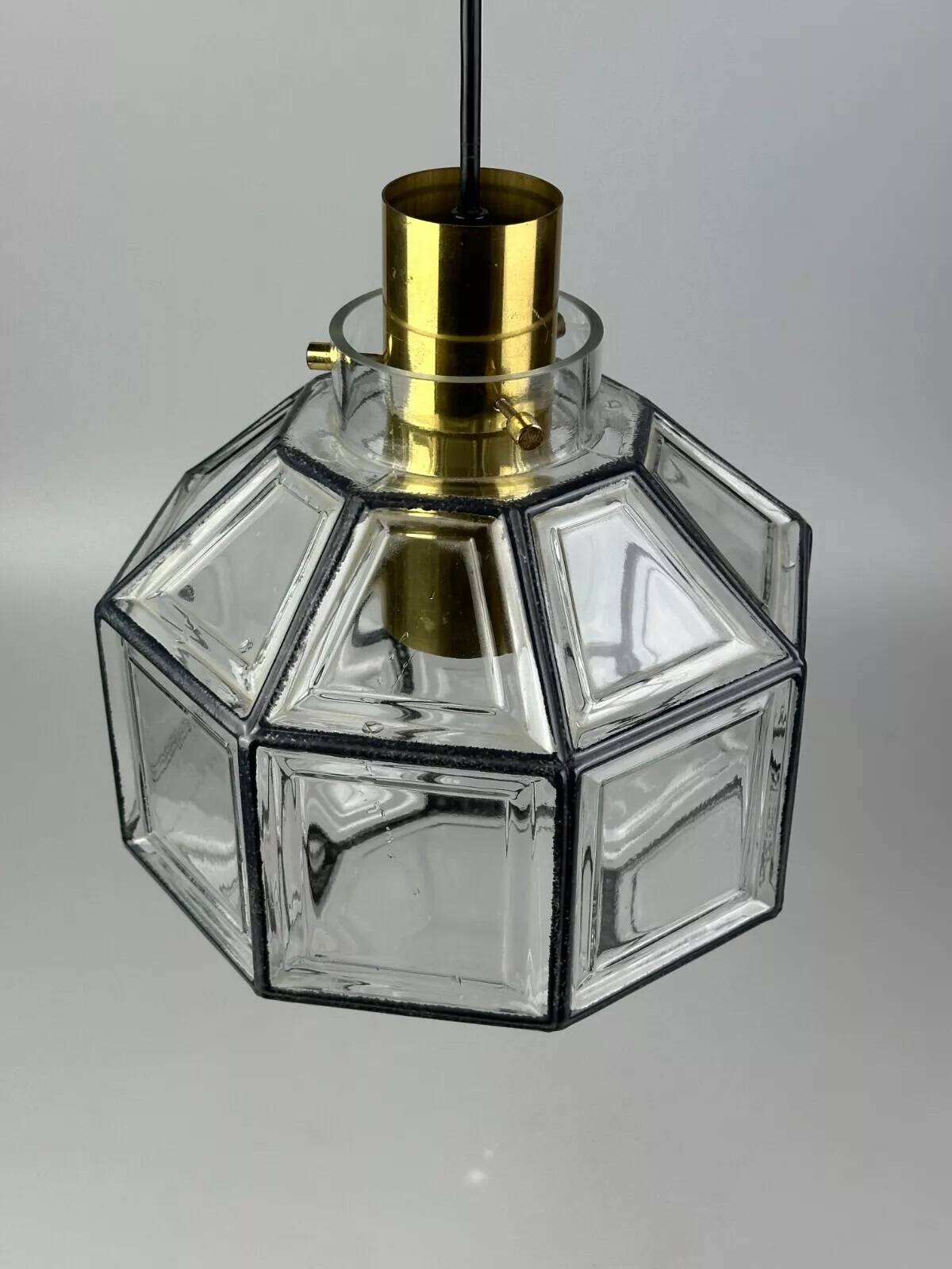 60s 70s ceiling lamp Glashütte Limburg Germany glass & brass Space Age