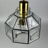 60s 70s ceiling lamp Glashütte Limburg Germany glass & brass Space Age