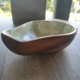 Vintage cup / storage compartment in wood and mother-of-pearl, pear-shaped