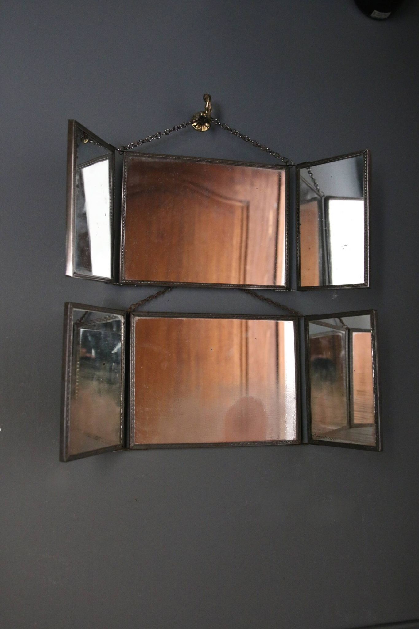 Antique barber triptych mirror, Art Nouveau, circa 1900