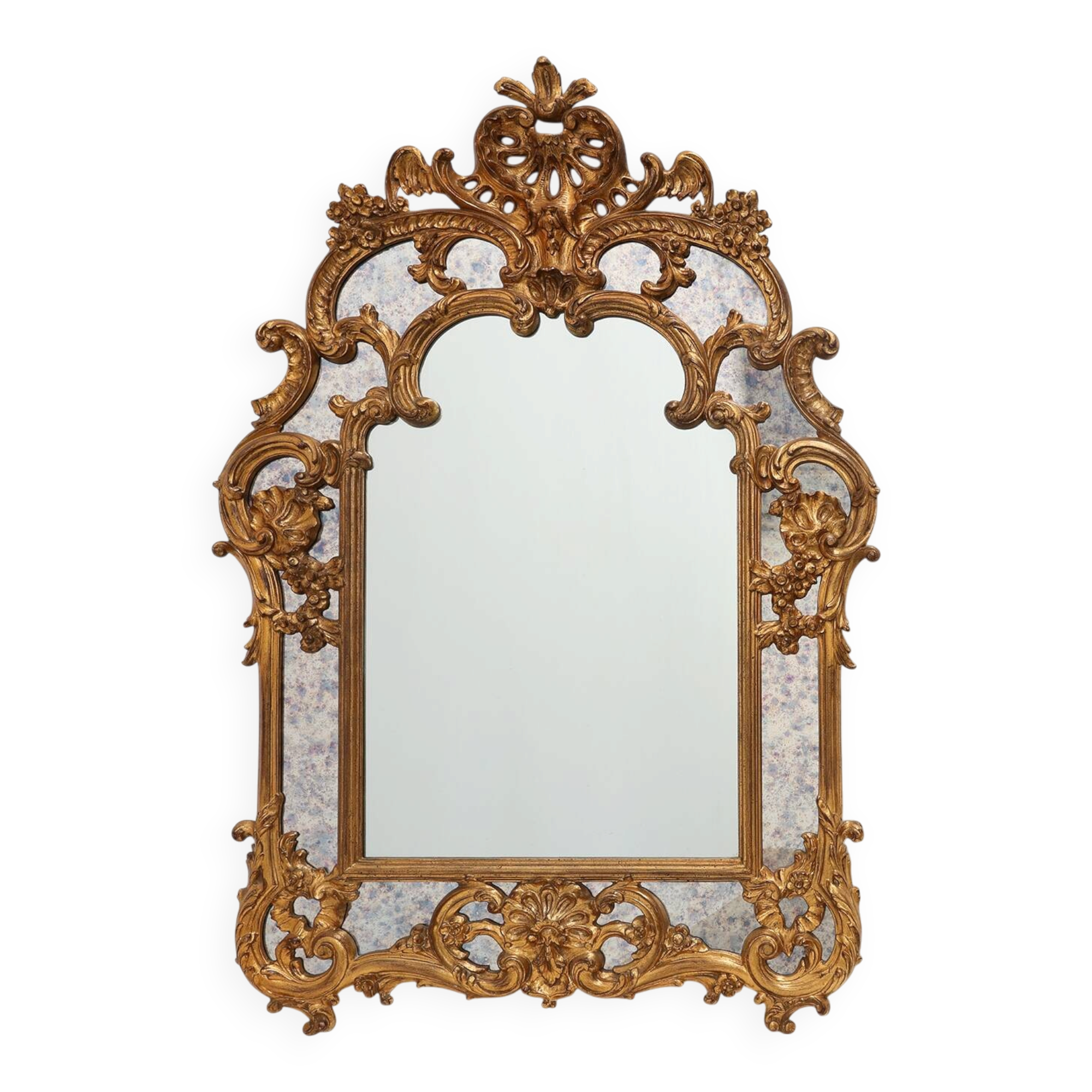 Rococo style gilt mirror with marbled glass border by Deknudt, Belgium, 197