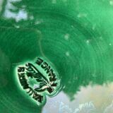 Green enameled ceramic leaf dish, slip, Lunetta vallauris stamps, vintage