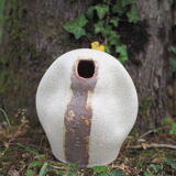 Free-form Soliflore - cracked white enamel - organic ceramic - 80s
