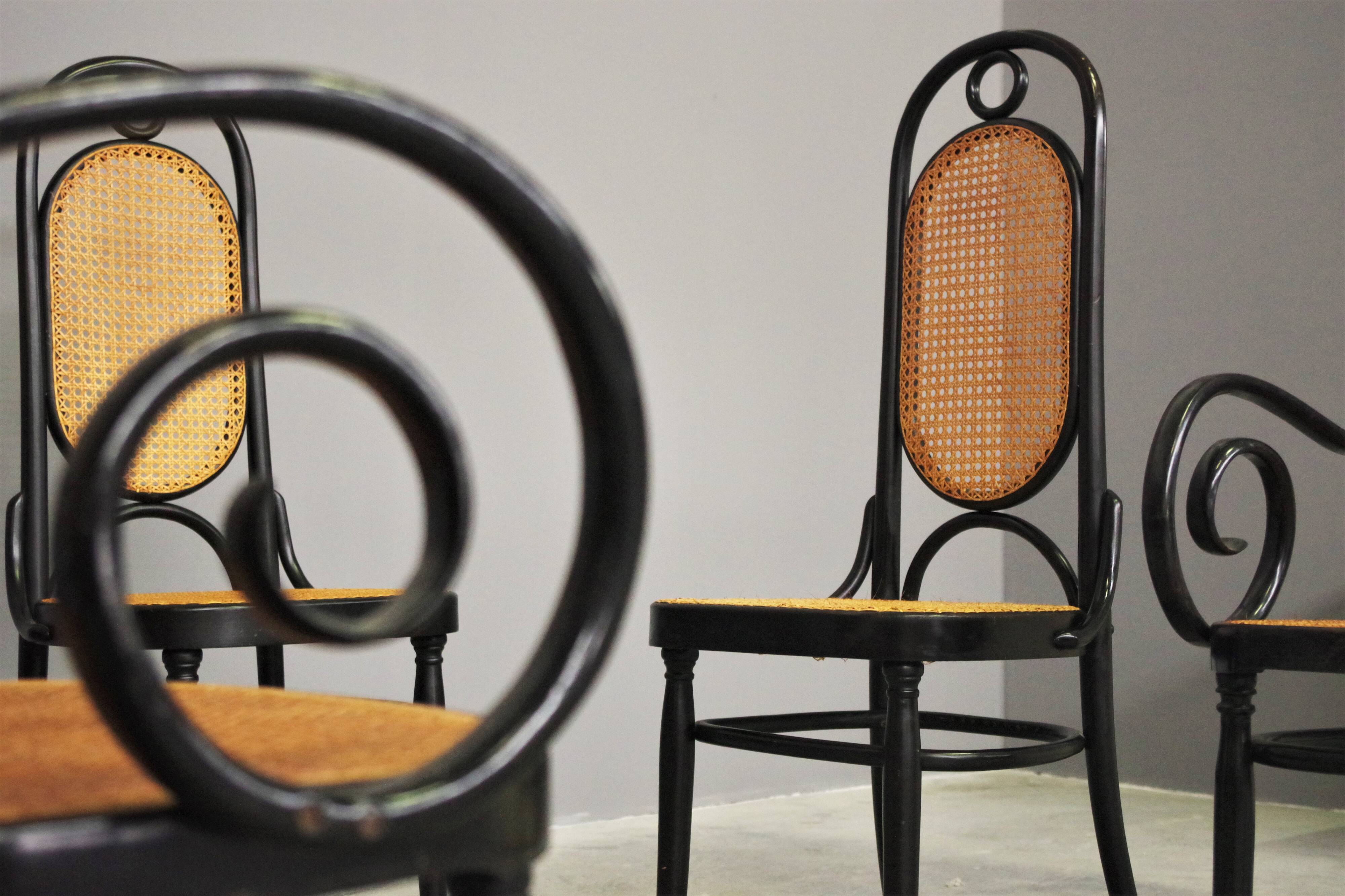 Chairs in curved beech and vienna straw, 1980s, set of 4