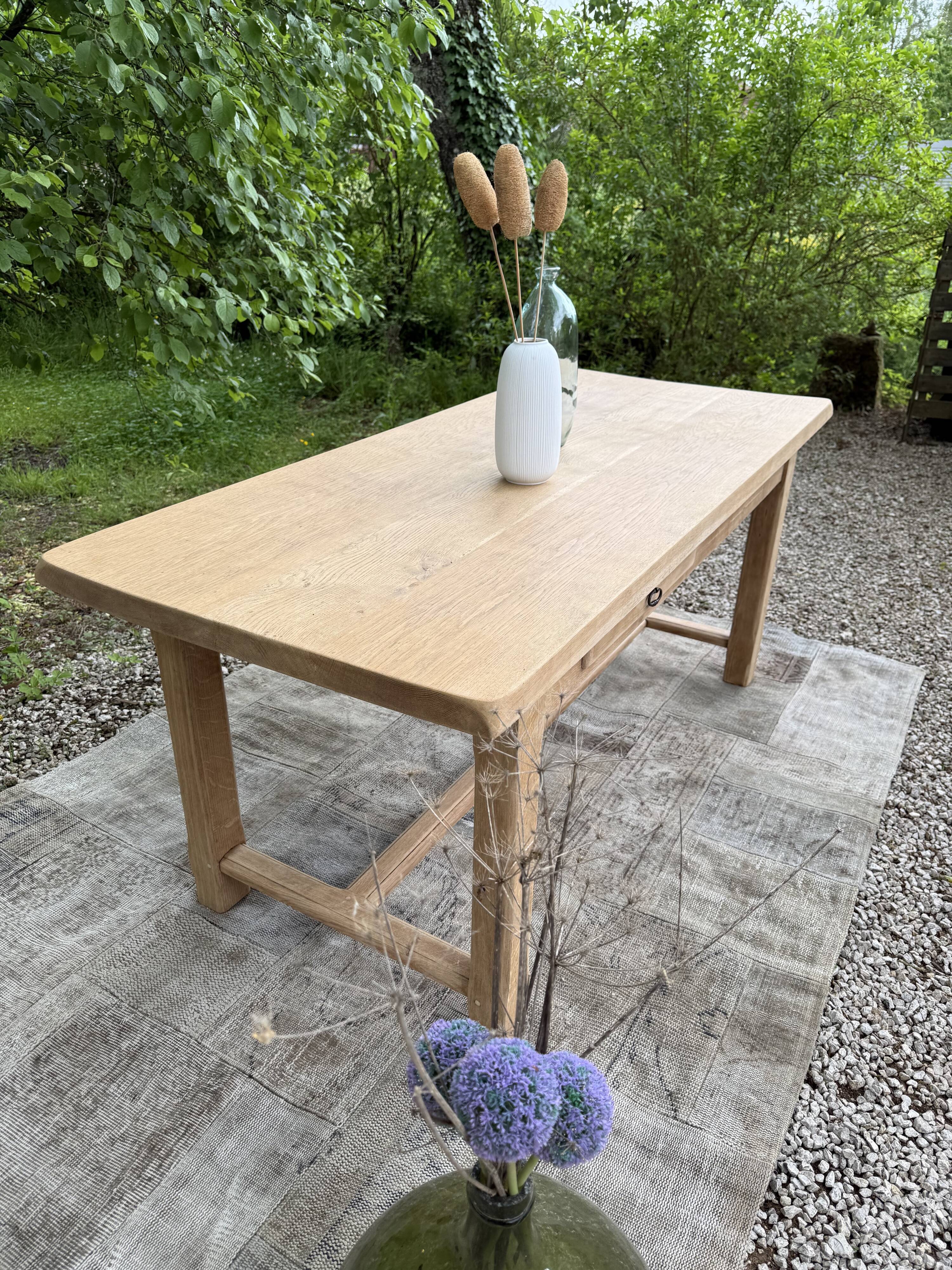 Table de ferme rénové 180cm double tiroir