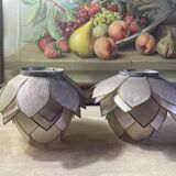 Mother-of-pearl and brass candlesticks