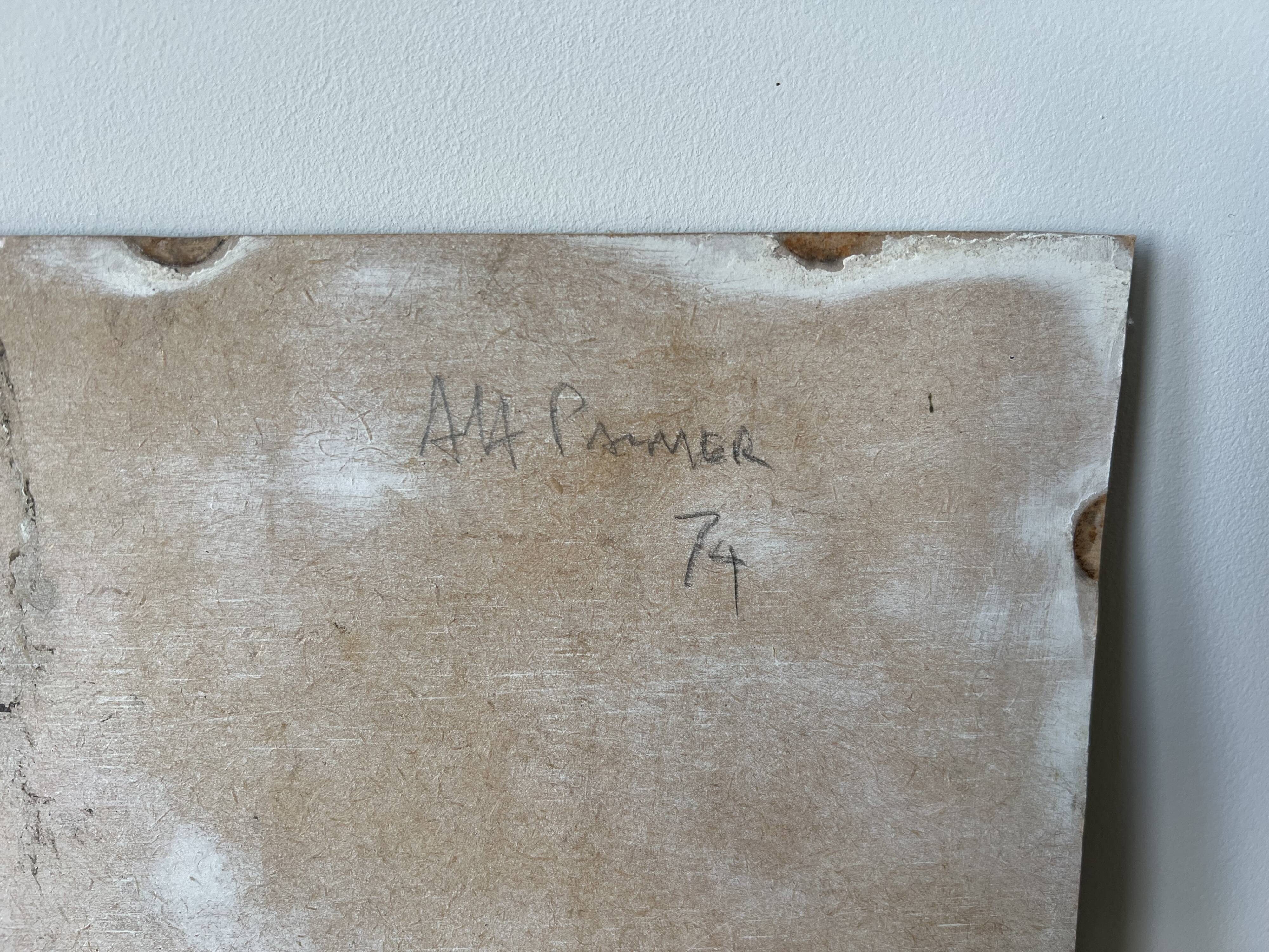 Nude figure. Oil painting on board. Mid 20th century, signed and dated 1974