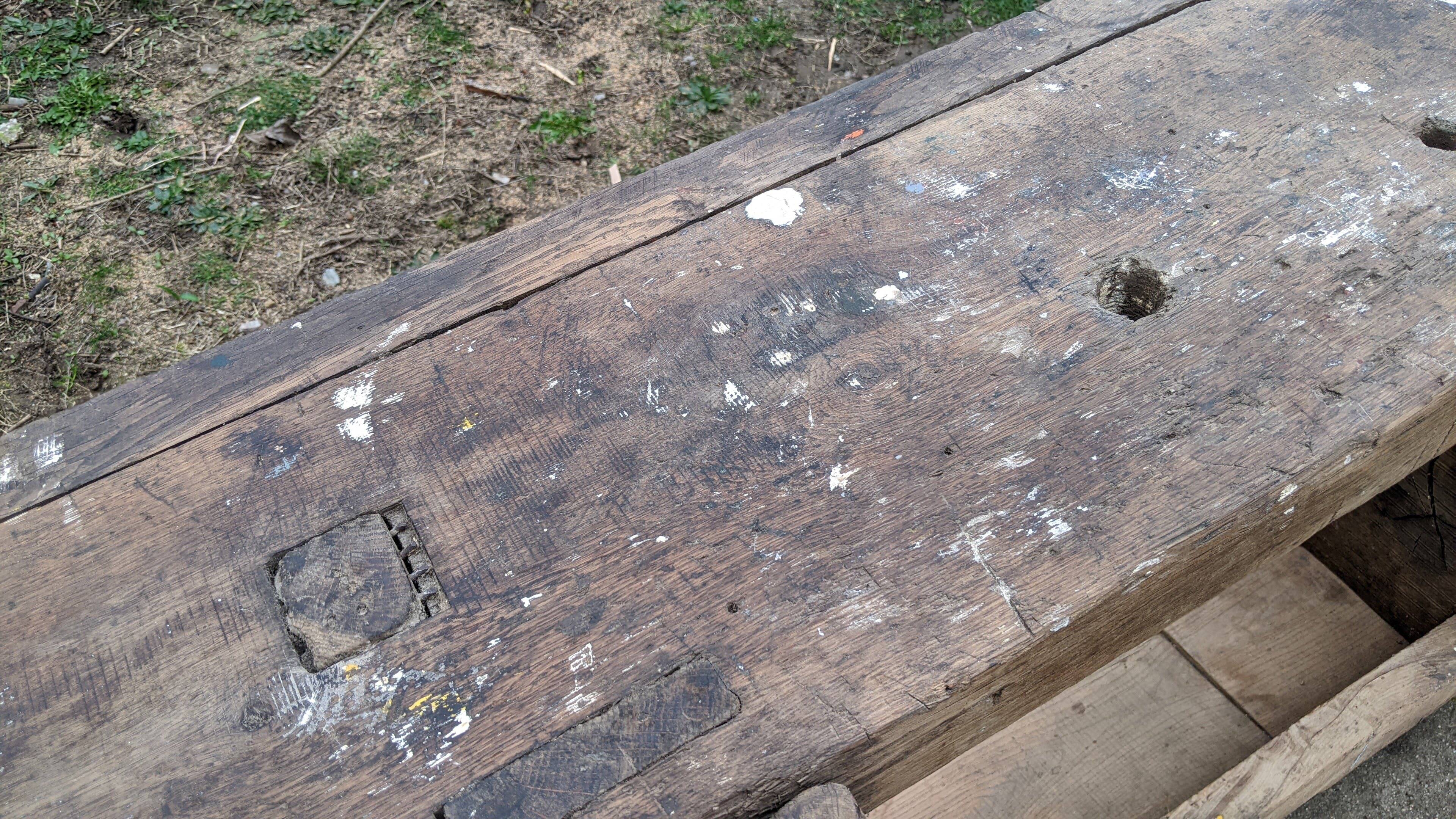 Old solid oak carpenter's workbench
