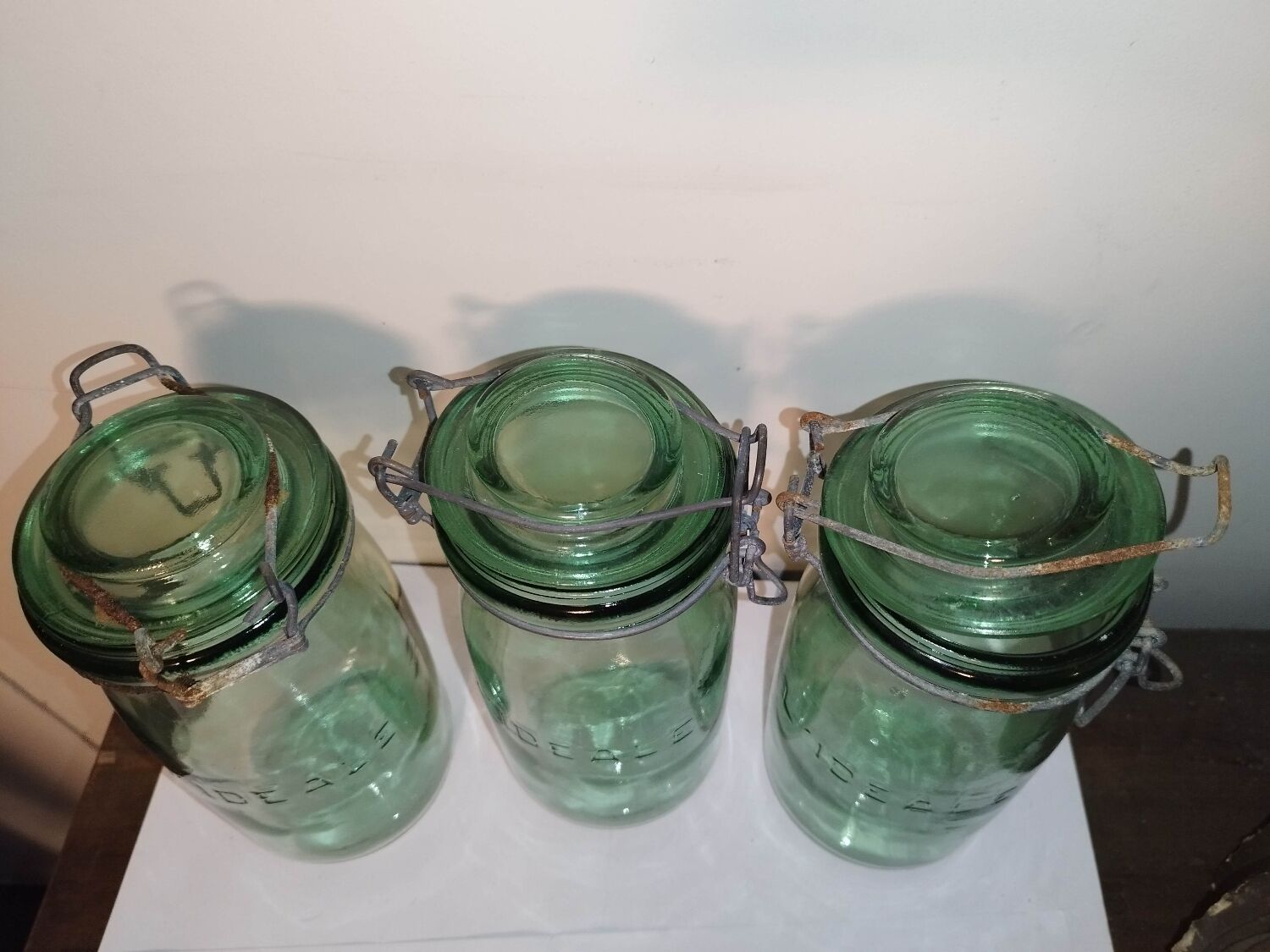 Lot 3 ideal green glass jars
