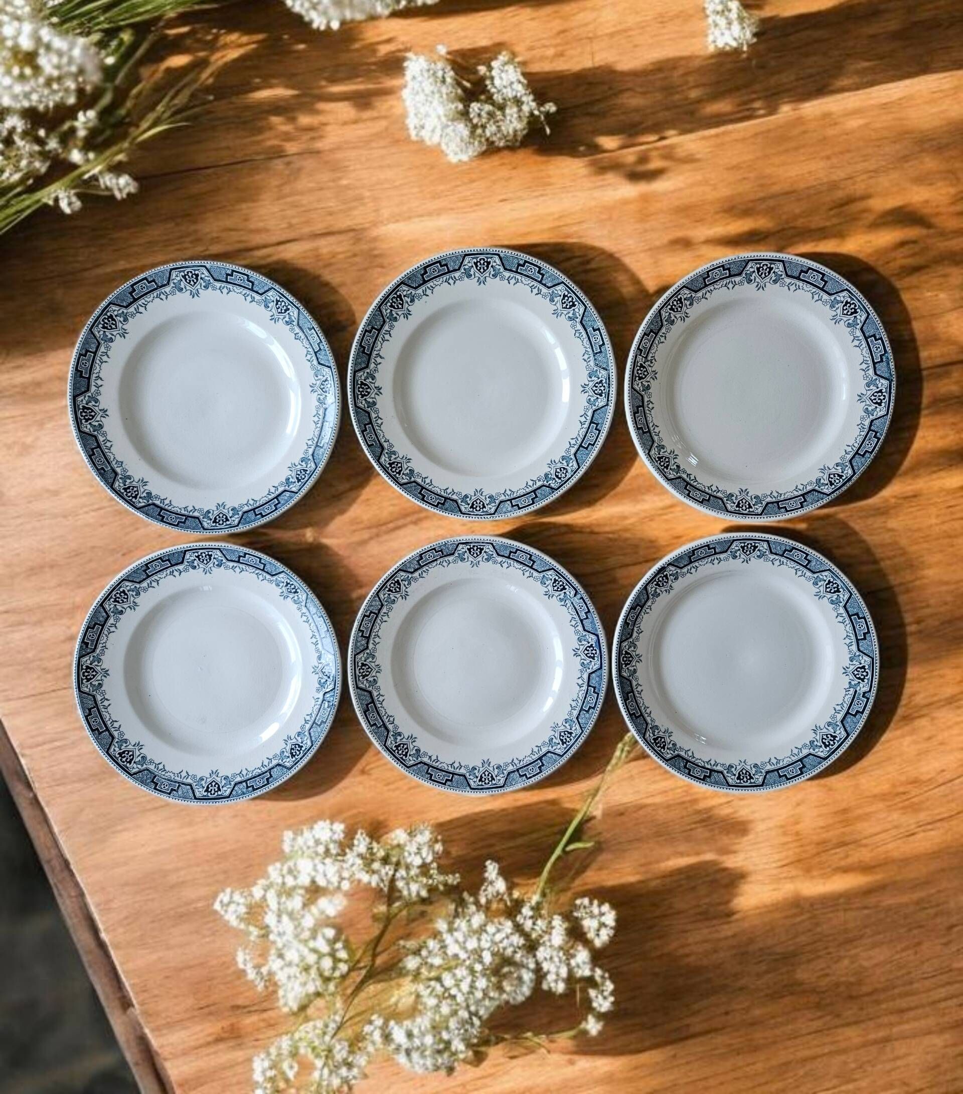 6 antique flat plates in Saint-Amand earthenware (Nord)