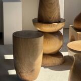 Stool, side table, cylindrical solid mango wood end table.