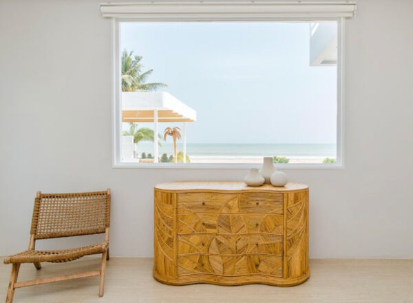 Commode « feuilles » en rotin