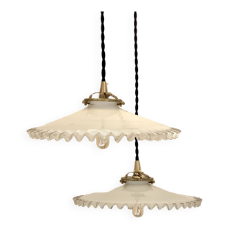 Pair of serrated opaline pendants