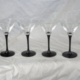 Set de 4 verres à martini à pied noir - cristal d'Arques, Luminarc - années 70 / 80