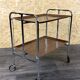 1960s 1970s Serving Cart Dinette Side Table Space Age Design Chrome Brown