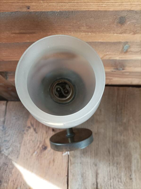 Frosted glass globe wall light with patinated gold metal base dp 1123204