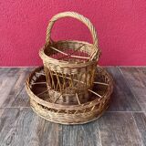 Large wicker bottle & glass basket