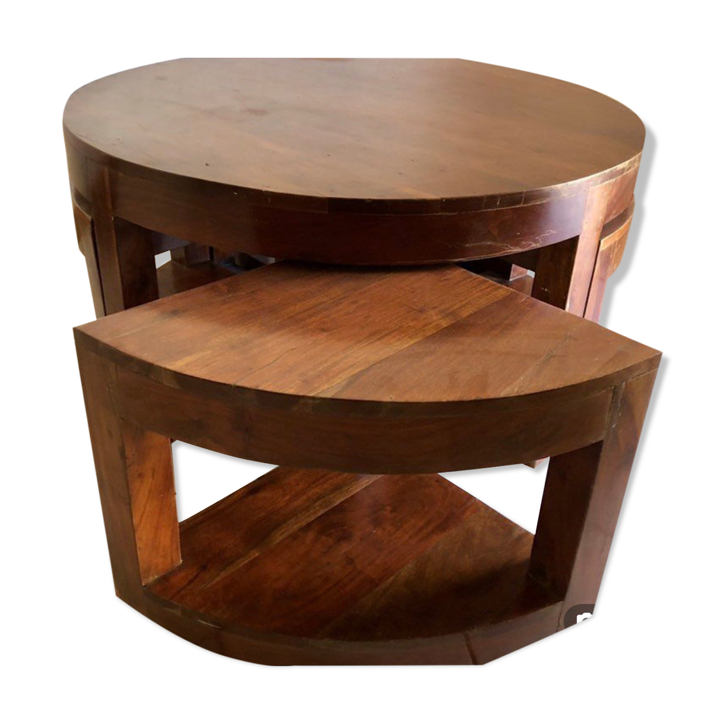 Exotic wood round bass table with wiggle stool