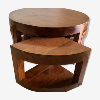 Exotic wood round bass table with wiggle stool