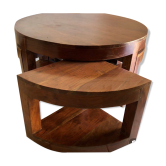 Exotic wood round bass table with wiggle stool