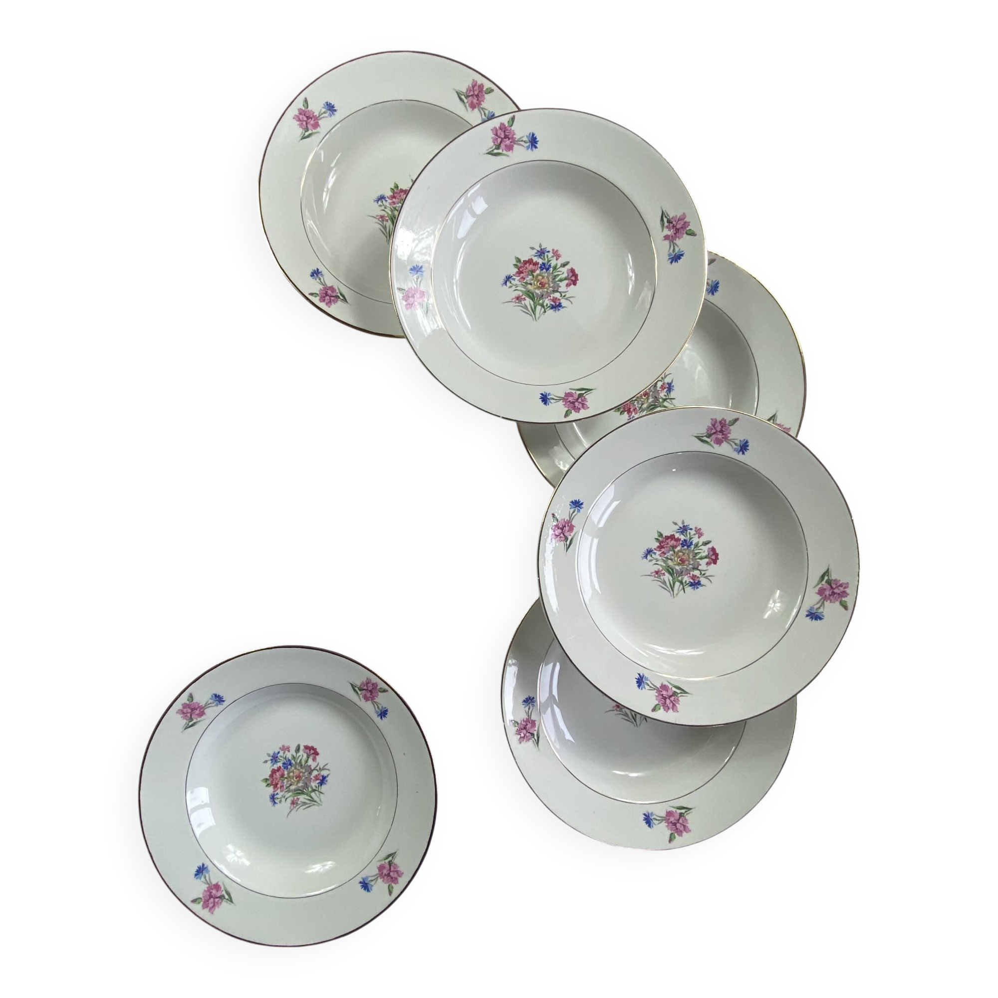 6 antique Sarreguemines earthenware soup plates, Cibon Nice pattern